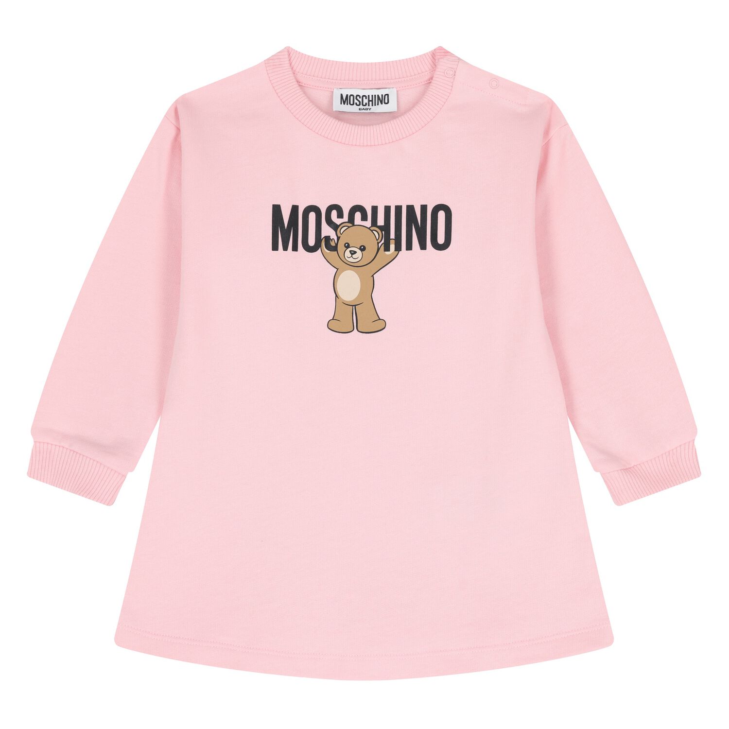 Younger Girls Pink Teddy Bear Logo Dress, 4, hi-res