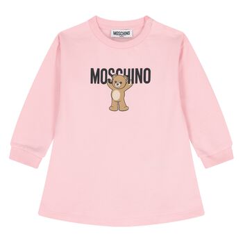 Younger Girls Pink Teddy Bear Logo Dress