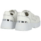 Girls White & Silver Logo Trainers, 1, hi-res