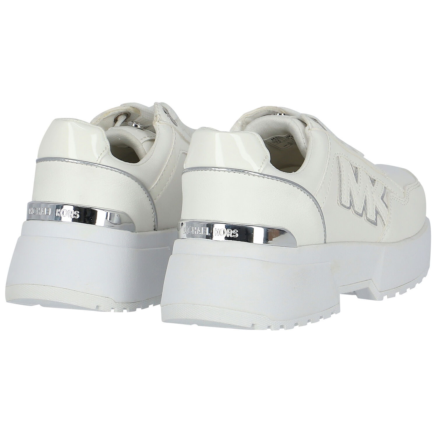 Girls White & Silver Logo Trainers, 1, hi-res image number null