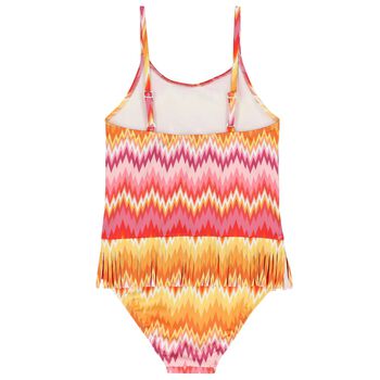 Girls Pink & Orange Zigzag Swimsuit