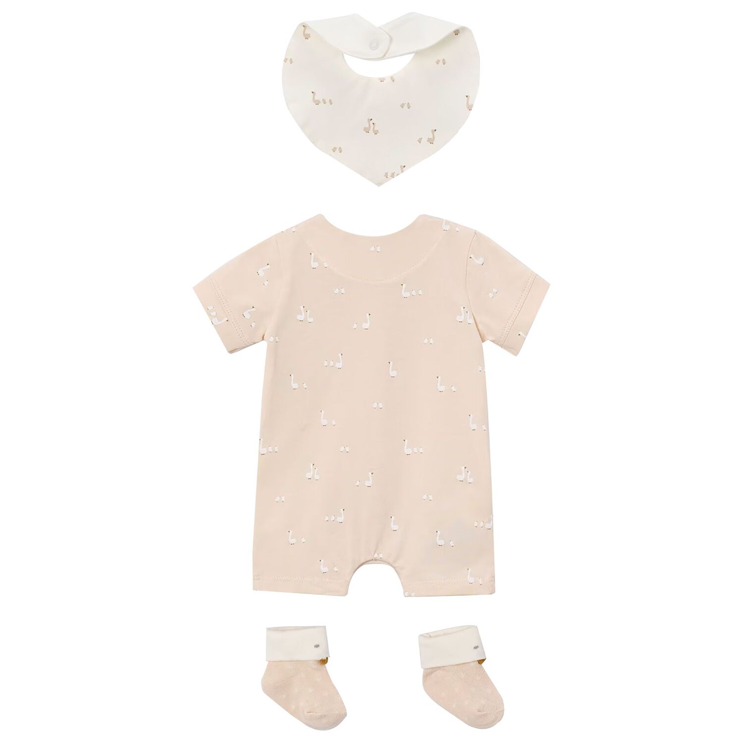 Baby Girls Swan Beige Romper Set, 4, hi-res