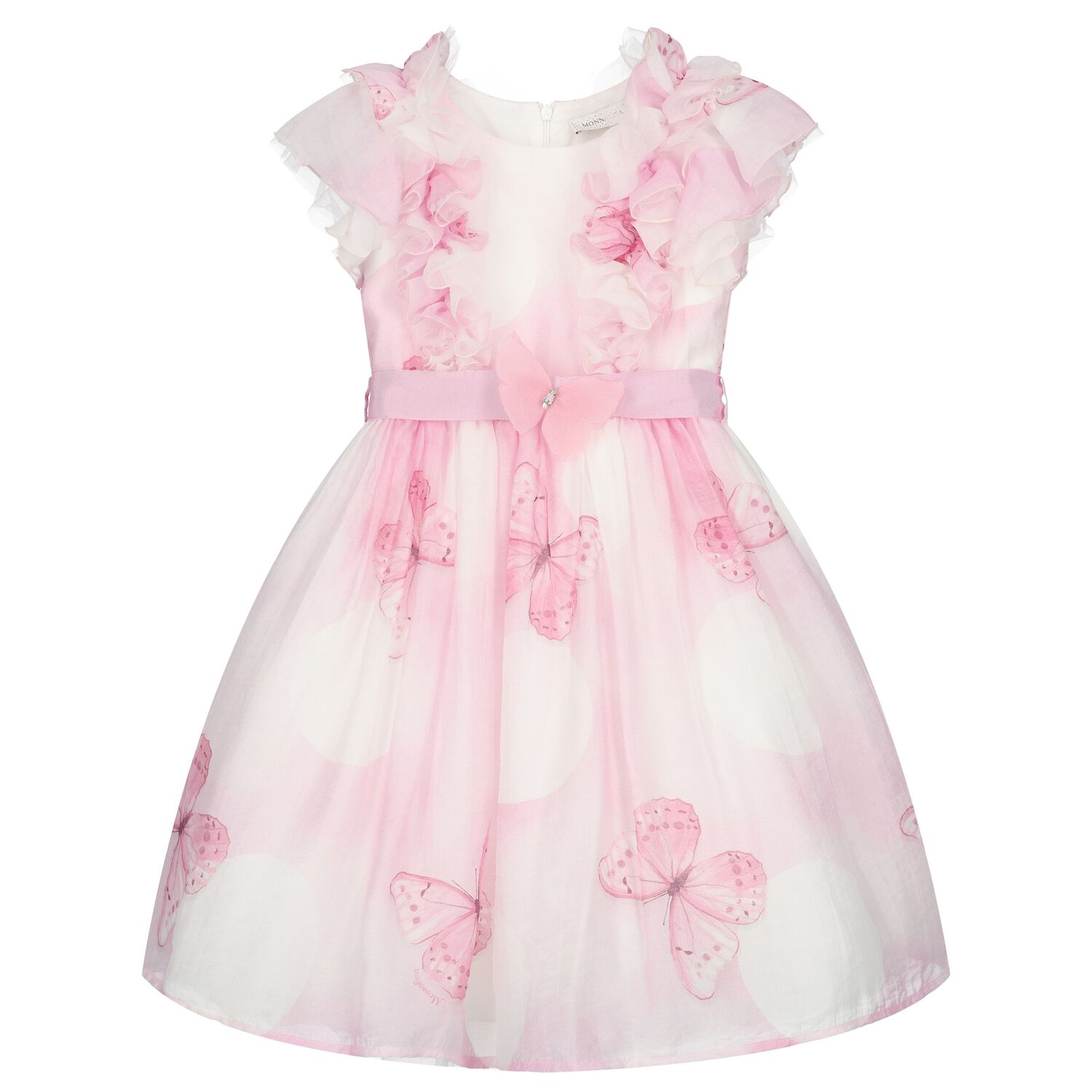 Girls Pink Ruffled Butterfly Dress, 1, hi-res