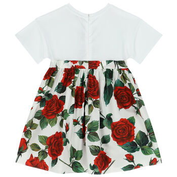 Girls White & Red Rose Dress