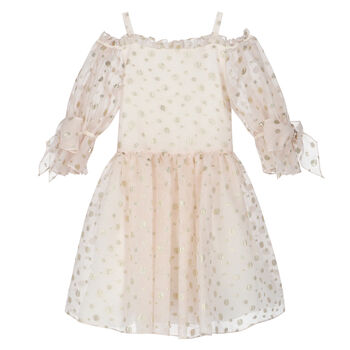 Girls Gold & Ivory Dot Dress