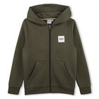 Boys Green Logo Hooded Zip Up Top, 1, hi-res