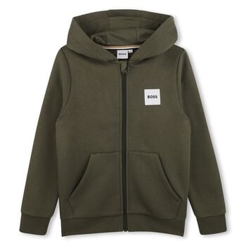 Boys Green Logo Hooded Zip Up Top