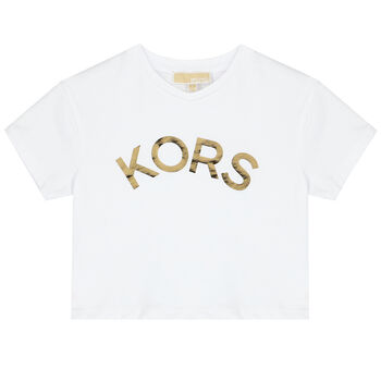 Girls White & Gold Logo T-Shirt