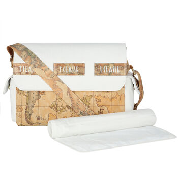 White & Beige Geo Map Baby Changing Bag