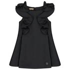 Girls Black Jacquard Dress, 1, hi-res