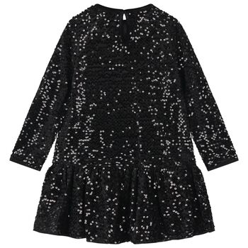 Girls Black Embellished Sequin Dress
