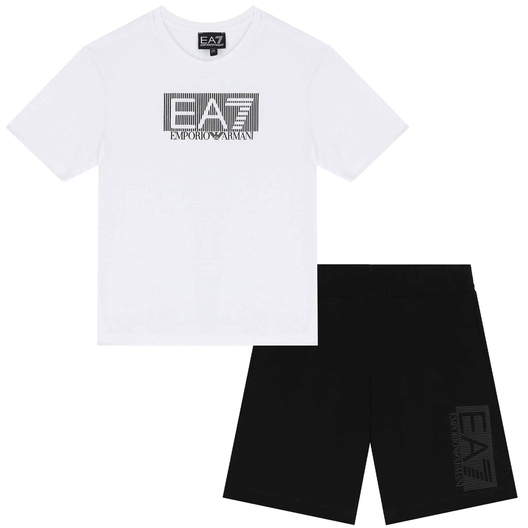 EA7 Emporio Armani Boys Black White Logo Shorts Set Junior Couture Bahrain