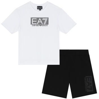 Boys Black & White Logo Shorts Set