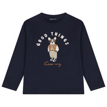 Boys Navy Blue Dog Long Sleeve Top