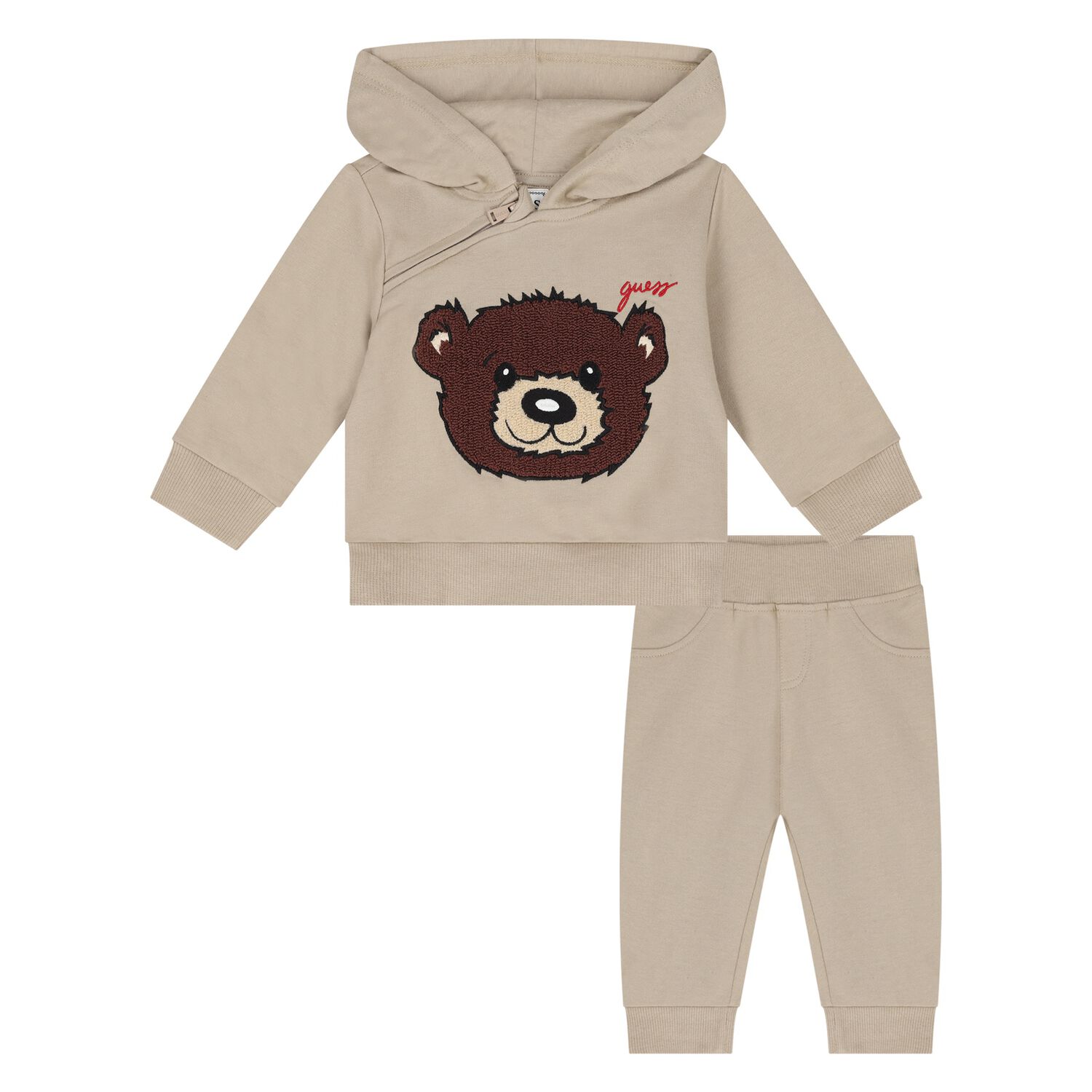Baby Boys Beige Cotton Bear Tracksuit, 1, hi-res