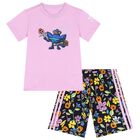 طقم شورت بنات بالشعار باللون الأرجوانى والكحلى, 1, hi-res