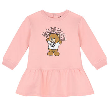Younger Girls Light Pink Teddy Logo Dress