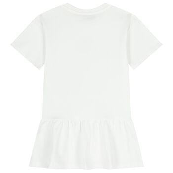 Girls White Teddy Bear Logo Dress
