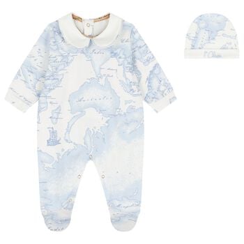 Baby Boys Ivory & Blue Geo Map Babygrow Gift Set