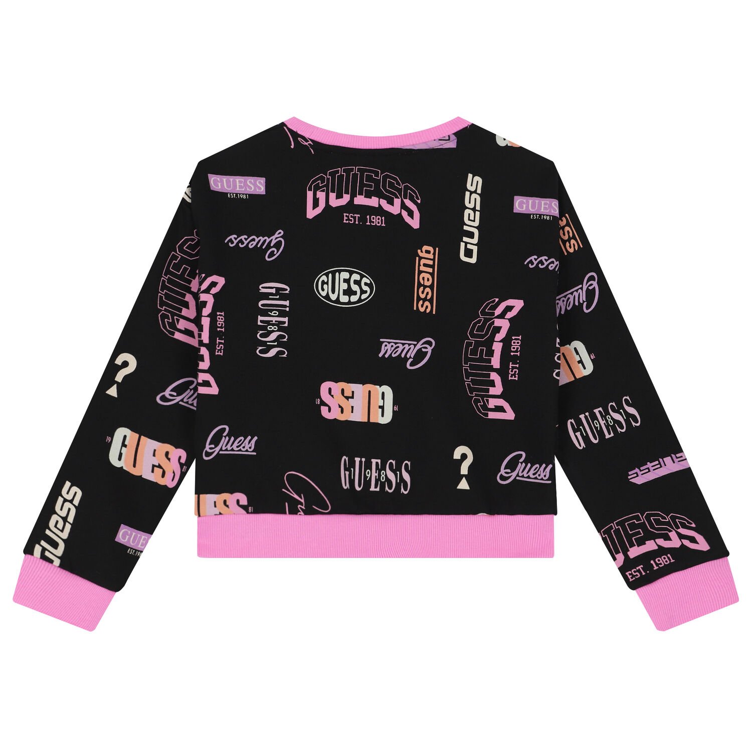 سويت شيرت بنات بالشعار باللون الأسود, 1, hi-res
