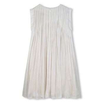 Girls Ivory Logo Pleated Dress