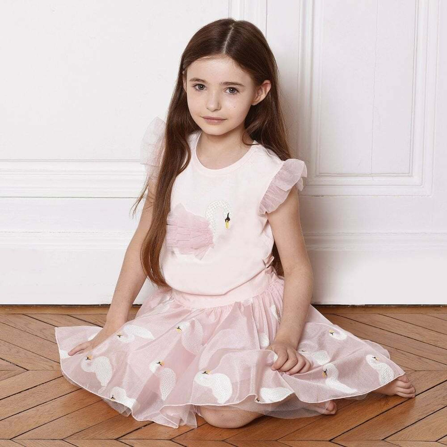 Girls Pink Swan Skirt Set, 1, hi-res image number null