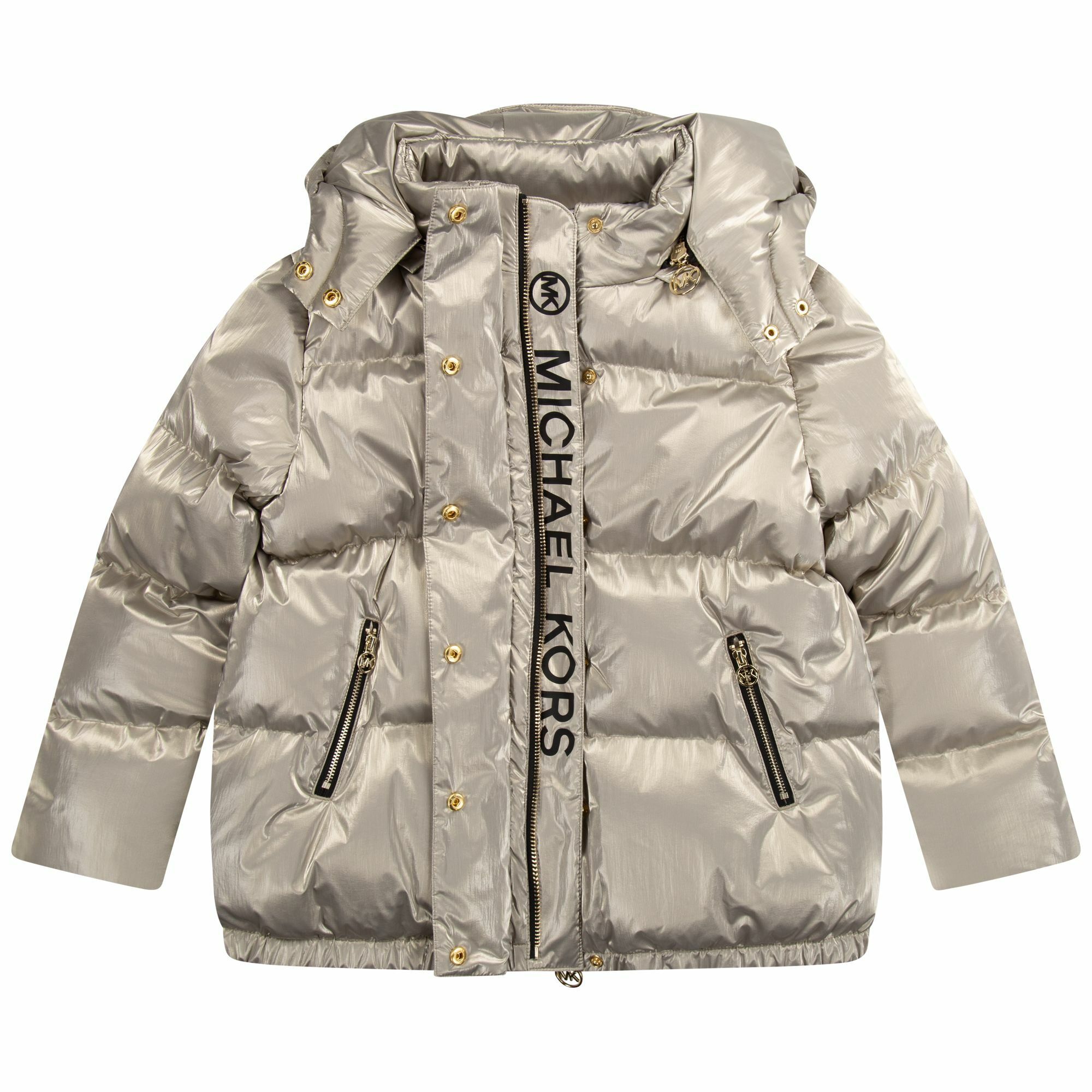 MICHAEL KORS Girls Gold Logo Puffer Jacket Junior Couture USA
