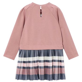 Girls Pink Striped Pleated Dress