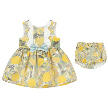 Baby Girls Gold Lemon Jacquard Dress Set