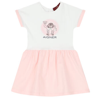 Younger Girls White & Pink Camel Dress