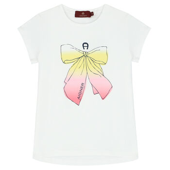 Girls White Bow Logo T-Shirt