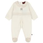 Ivory & Beige Teddy Bear Logo Babygrow, 1, hi-res