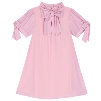 Girls Pink Chiffon Bow Dress
