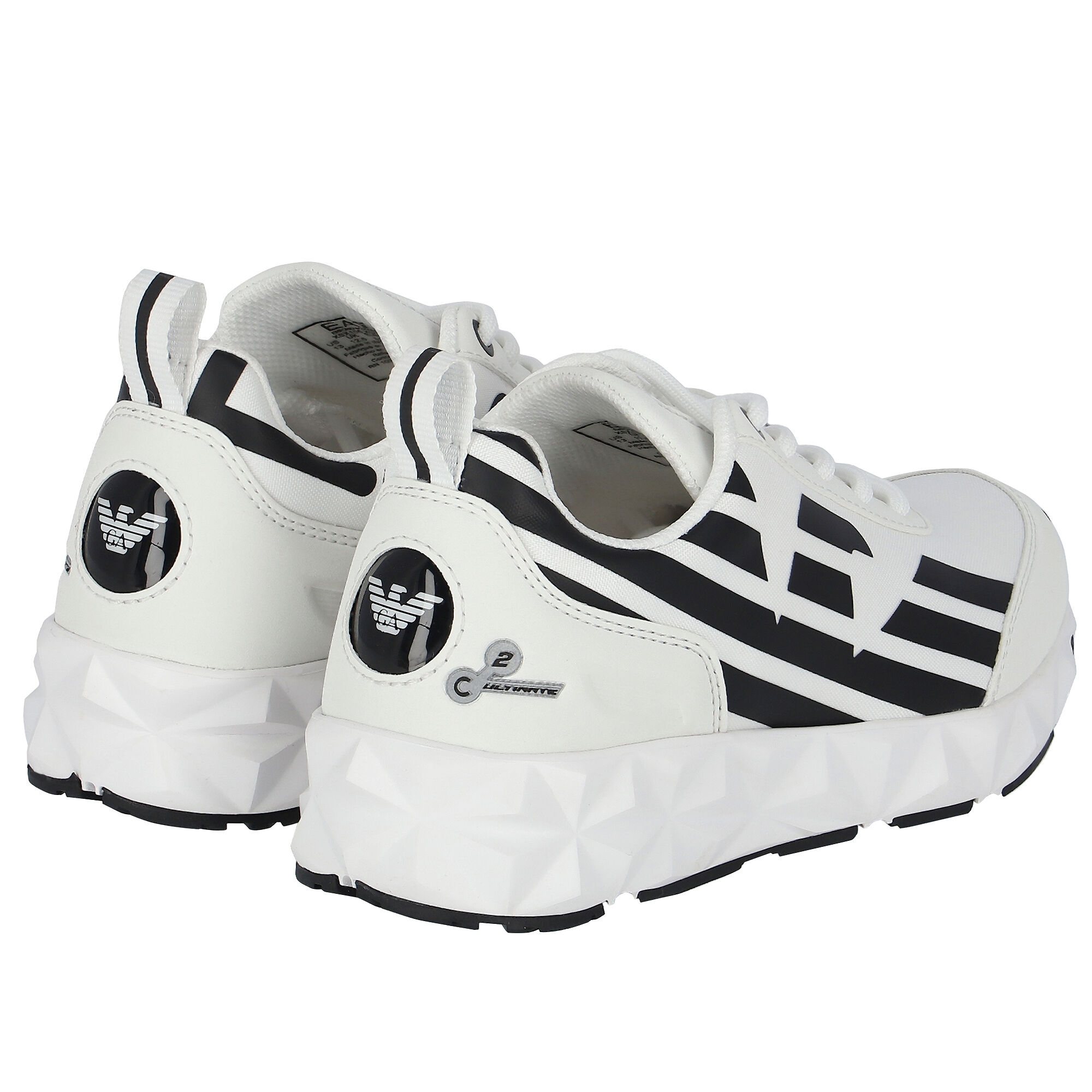 EA7 Emporio Armani White Black Logo Trainers Junior Couture USA