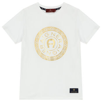 Boys White & Gold Logo T-Shirt