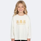 Girls Ivory & Gold Teddy Bear Logo Long Sleeve Top, 1, hi-res