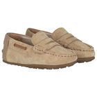 Younger Boys Beige Suede Leather Moccasins, 2, hi-res