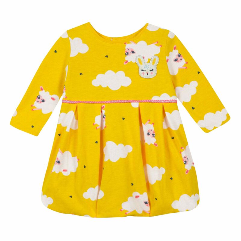 Baby Girls Yellow Printed Dress, 1, hi-res image number null