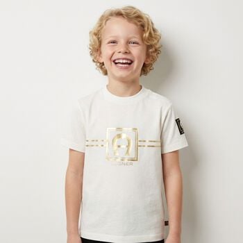 Younger Boys Ivory & Gold Logo T-Shirt