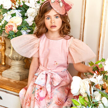 Girls Pink Floral Chiffon Dress