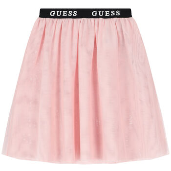 Girls Pink Mesh Logo Skirt