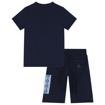 Boys Navy Blue Logo Shorts Set