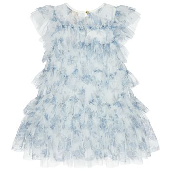Girls Blue Floral Tulle Dress