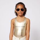 Girls Gold Logo Swimsuit, 1, hi-res