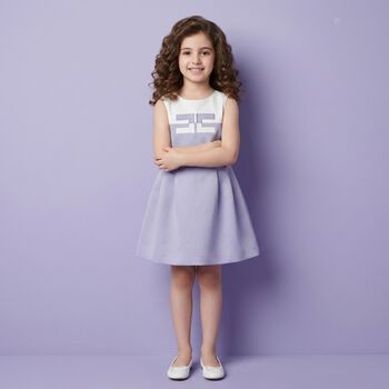 Girls White & Purple Logo Dress