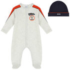 Boys Grey & Navy Logo Babygrow Set, 1, hi-res