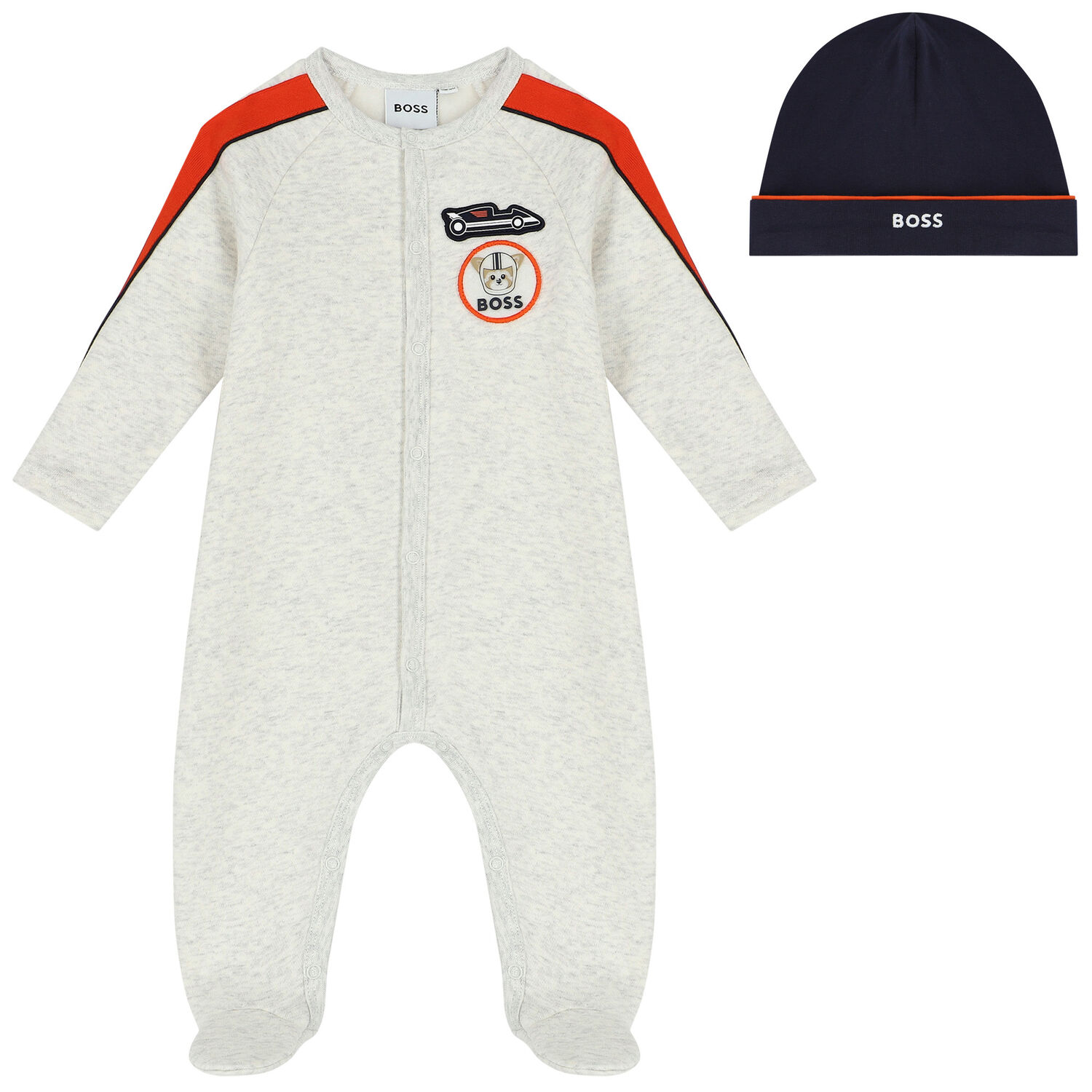 Boys Grey & Navy Logo Babygrow Set, 1, hi-res