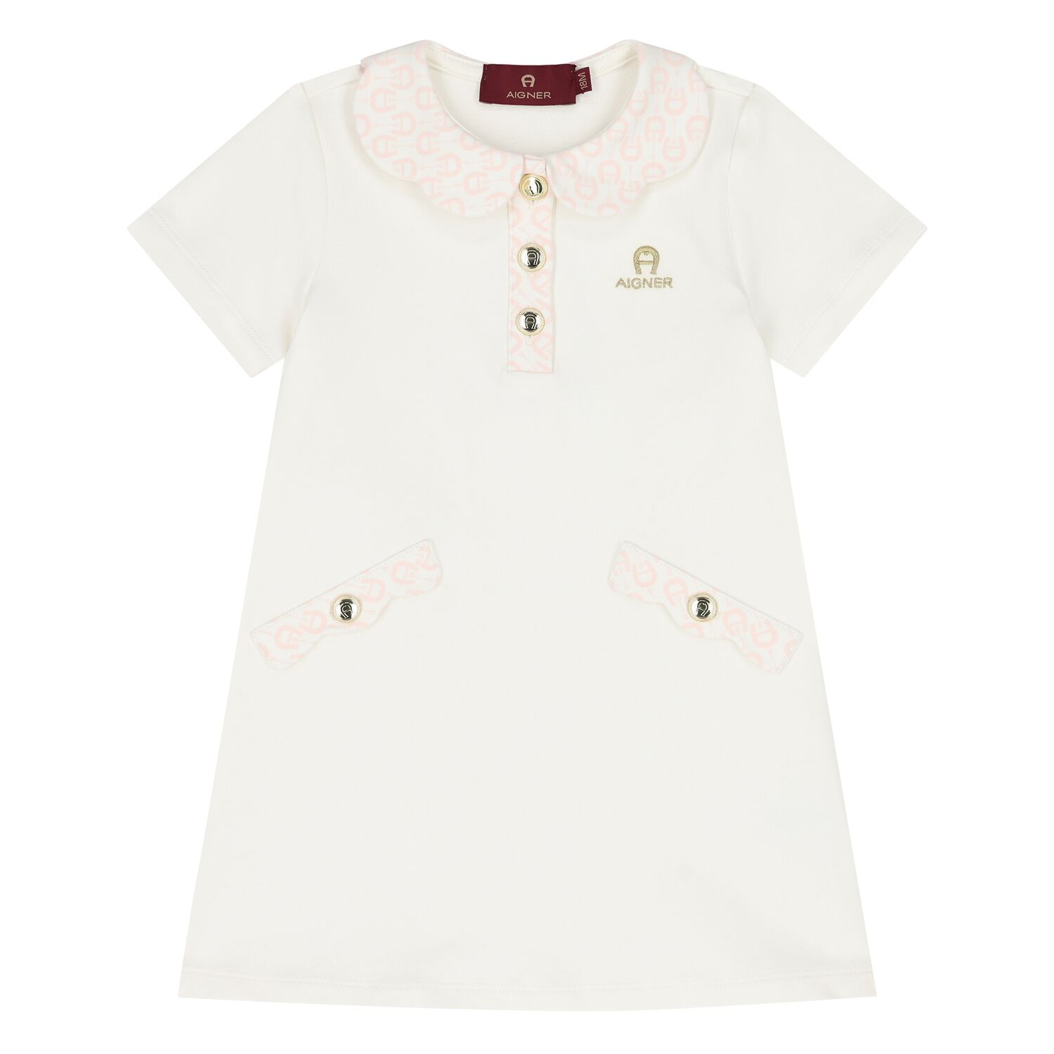 Younger Girls Ivory Logo Dress, 2, hi-res