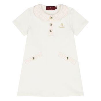 Younger Girls Ivory Logo Dress