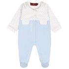 Baby Boys White & Blue Logo Babygrow, 1, hi-res